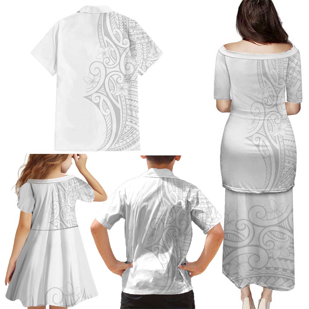 Polynesia White Sunday Family Matching Puletasi and Hawaiian Shirt Plumeria Polynesian Tribal Grey Color LT14 - Polynesian Pride