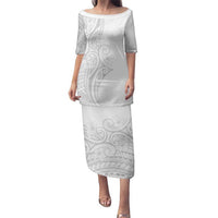 Polynesia White Sunday Family Matching Puletasi and Hawaiian Shirt Plumeria Polynesian Tribal Grey Color LT14 Mom's Dress White - Polynesian Pride