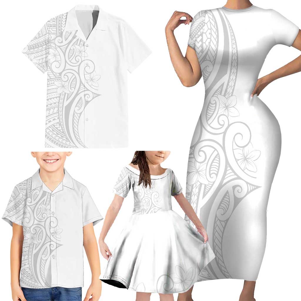 Polynesia White Sunday Family Matching Short Sleeve Bodycon Dress and Hawaiian Shirt Plumeria Polynesian Tribal Grey Color LT14 - Polynesian Pride