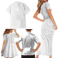 Polynesia White Sunday Family Matching Short Sleeve Bodycon Dress and Hawaiian Shirt Plumeria Polynesian Tribal Grey Color LT14 - Polynesian Pride