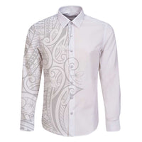 Polynesia White Sunday Family Matching Short Sleeve Bodycon Dress and Hawaiian Shirt Plumeria Polynesian Tribal Grey Color LT14 Dad's Shirt - Long Sleeve White - Polynesian Pride