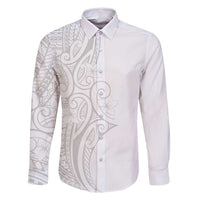 Polynesia White Sunday Family Matching Summer Maxi Dress and Hawaiian Shirt Plumeria Polynesian Tribal Grey Color LT14 Dad's Shirt - Long Sleeve White - Polynesian Pride