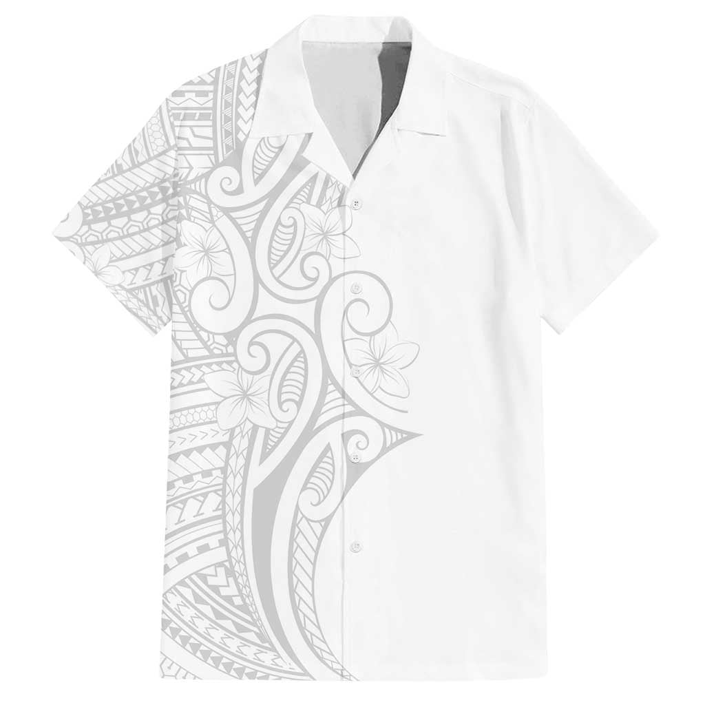 Polynesia White Sunday Family Matching Tank Maxi Dress and Hawaiian Shirt Plumeria Polynesian Tribal Grey Color LT14 Dad's Shirt - Short Sleeve White - Polynesian Pride