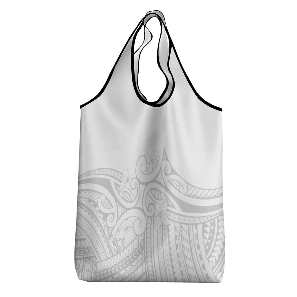 Polynesia White Sunday Grocery Bag Plumeria Polynesian Tribal Grey Color - Polynesian Pride