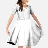 Polynesia White Sunday Kid Short Sleeve Dress Plumeria Polynesian Tribal Grey Color LT14 KID White - Polynesian Pride