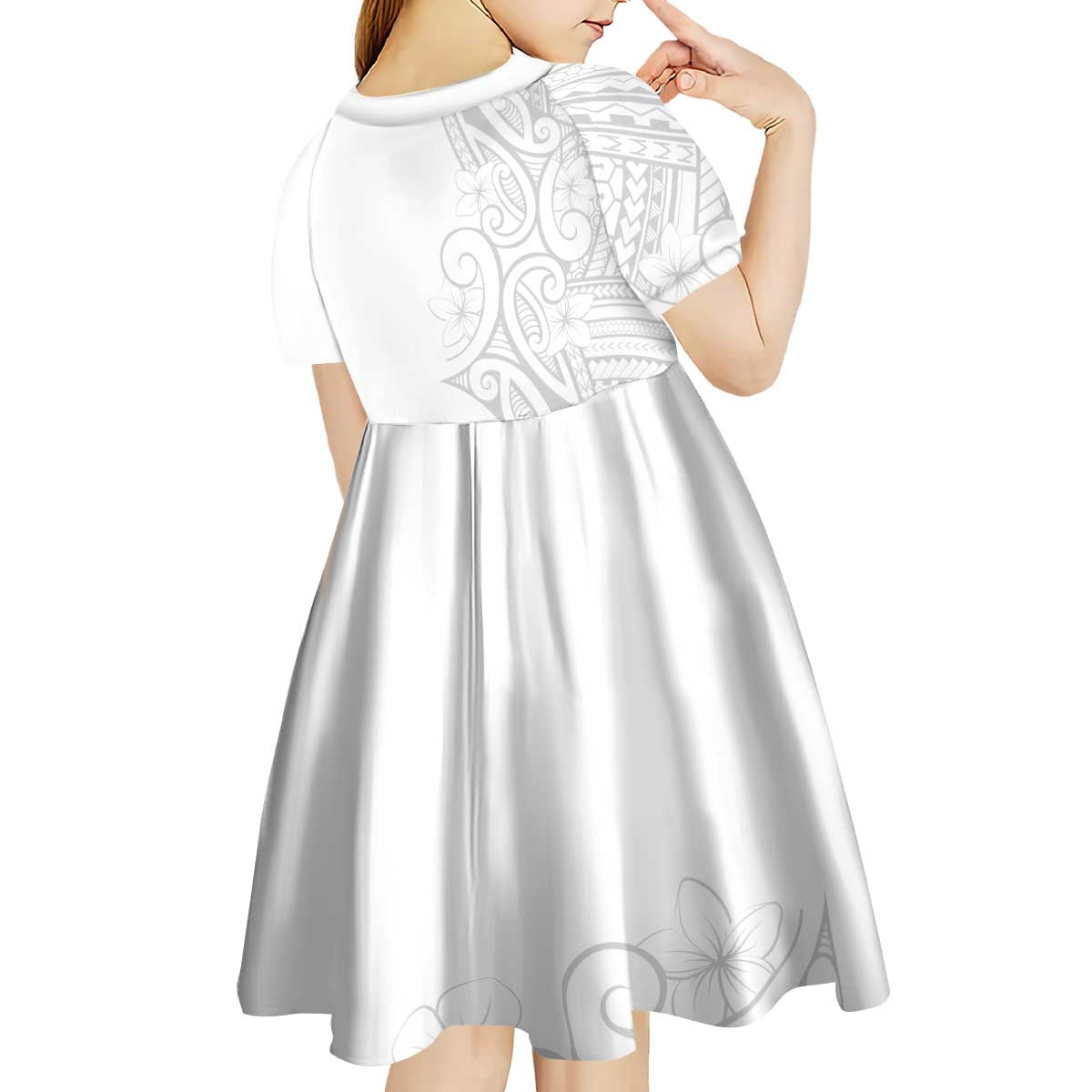 Polynesia White Sunday Kid Short Sleeve Dress Plumeria Polynesian Tribal Grey Color LT14 - Polynesian Pride