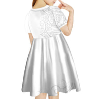 Polynesia White Sunday Kid Short Sleeve Dress Plumeria Polynesian Tribal Grey Color LT14 - Polynesian Pride