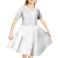 Polynesia White Sunday Kid Short Sleeve Dress Plumeria Polynesian Tribal Grey Color LT14 - Polynesian Pride
