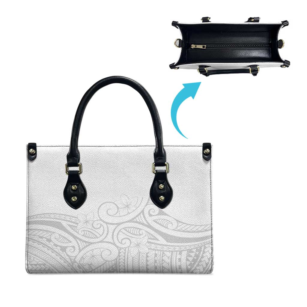 Polynesia White Sunday Leather Bag Plumeria Polynesian Tribal Grey Color - Polynesian Pride