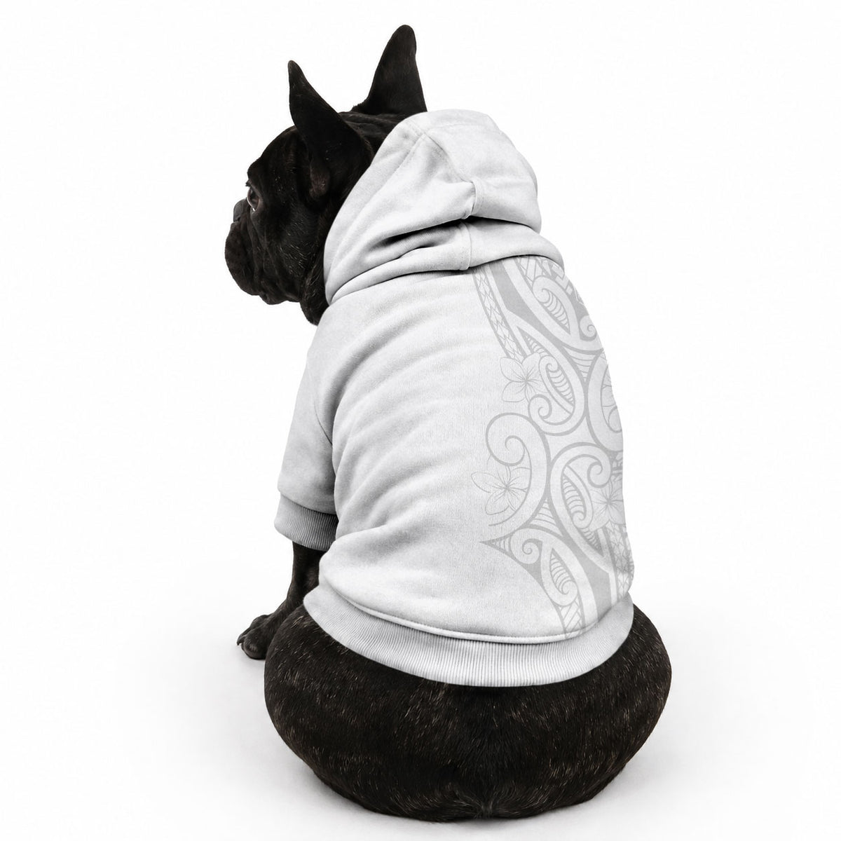 Polynesia White Sunday Pet Hoodie Plumeria Polynesian Tribal Grey Color
