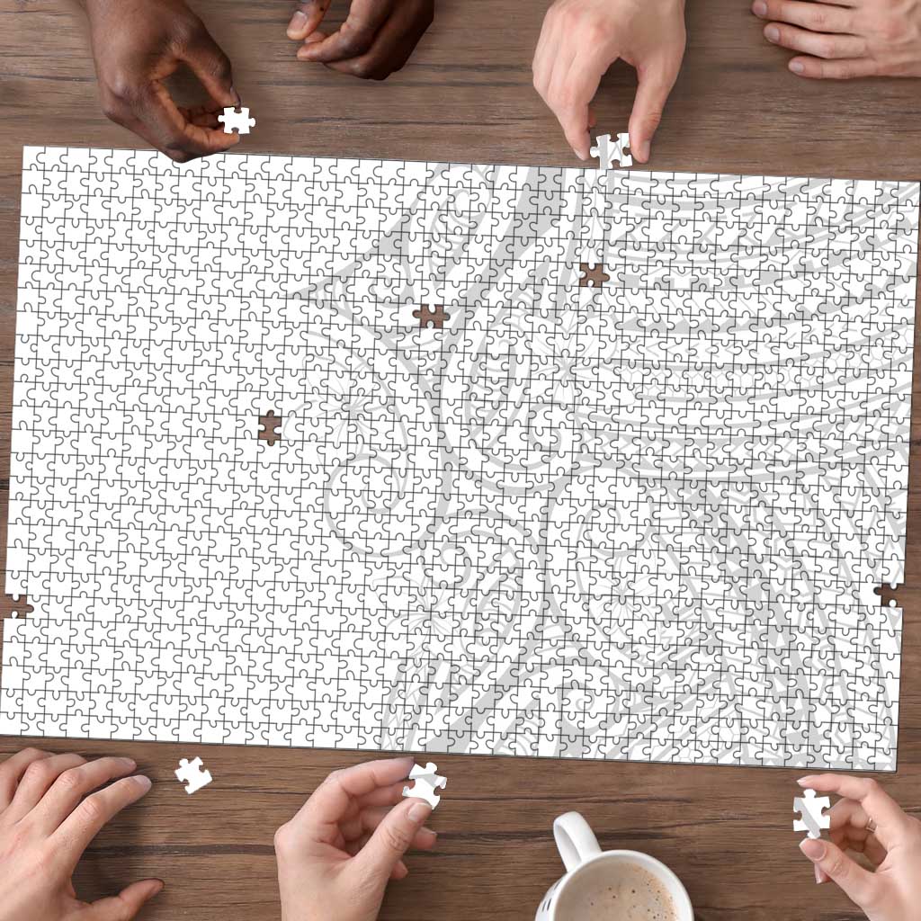 Polynesia White Sunday Puzzle Plumeria Polynesian Tribal Grey Color - Polynesian Pride