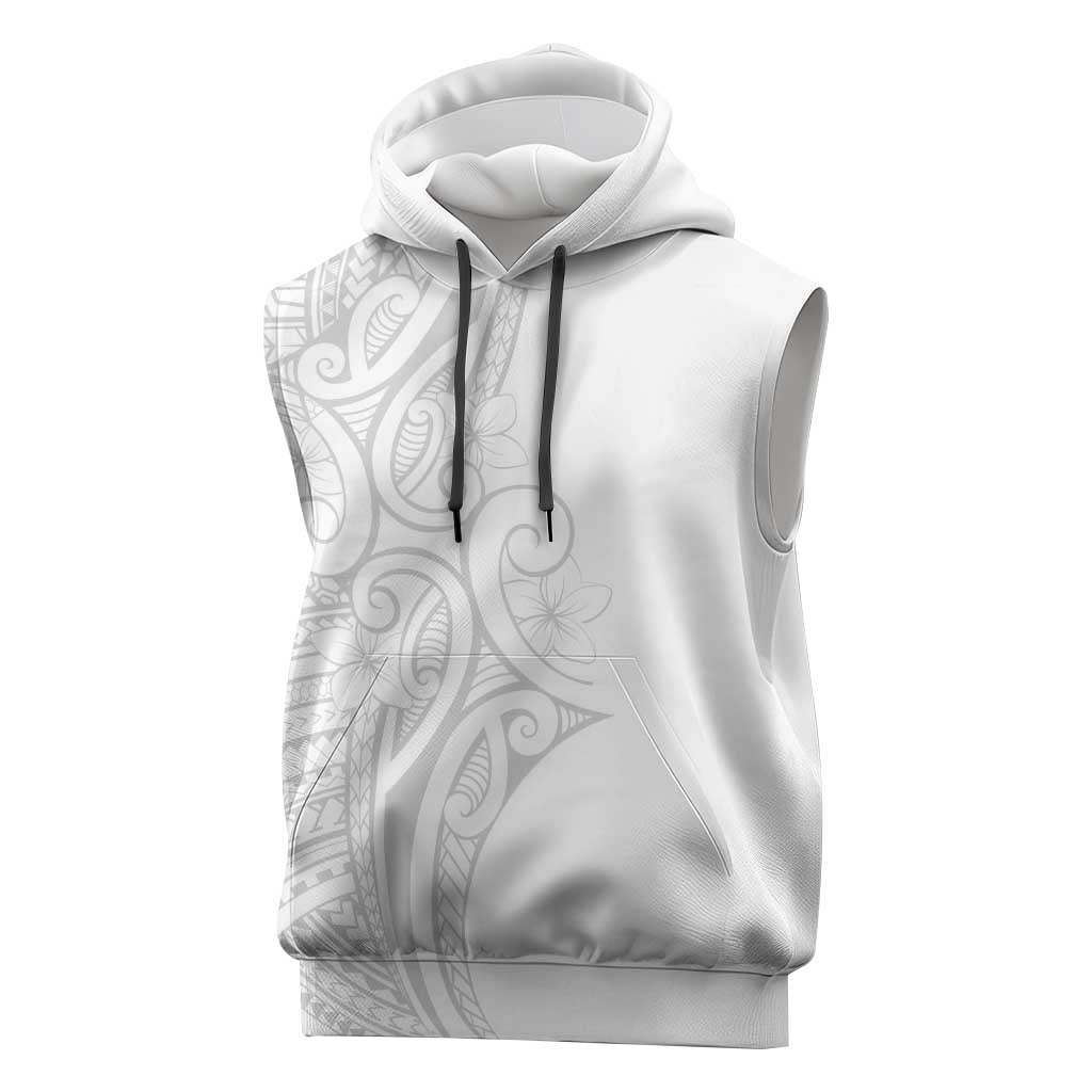 Polynesia White Sunday Sleeveless Hoodie Plumeria Polynesian Tribal Grey Color LT14 White - Polynesian Pride