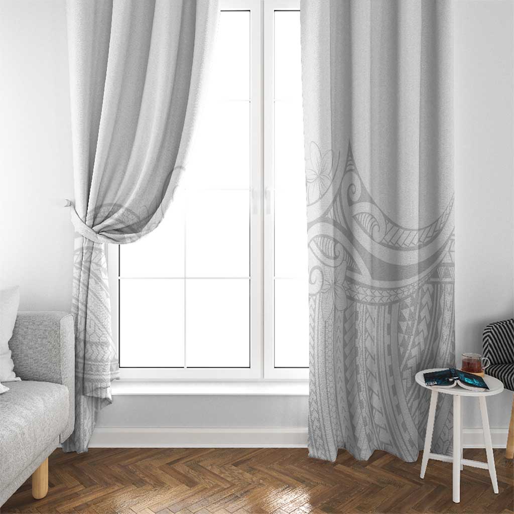 Polynesia White Sunday Window Curtain Plumeria Polynesian Tribal Grey Color - Polynesian Pride