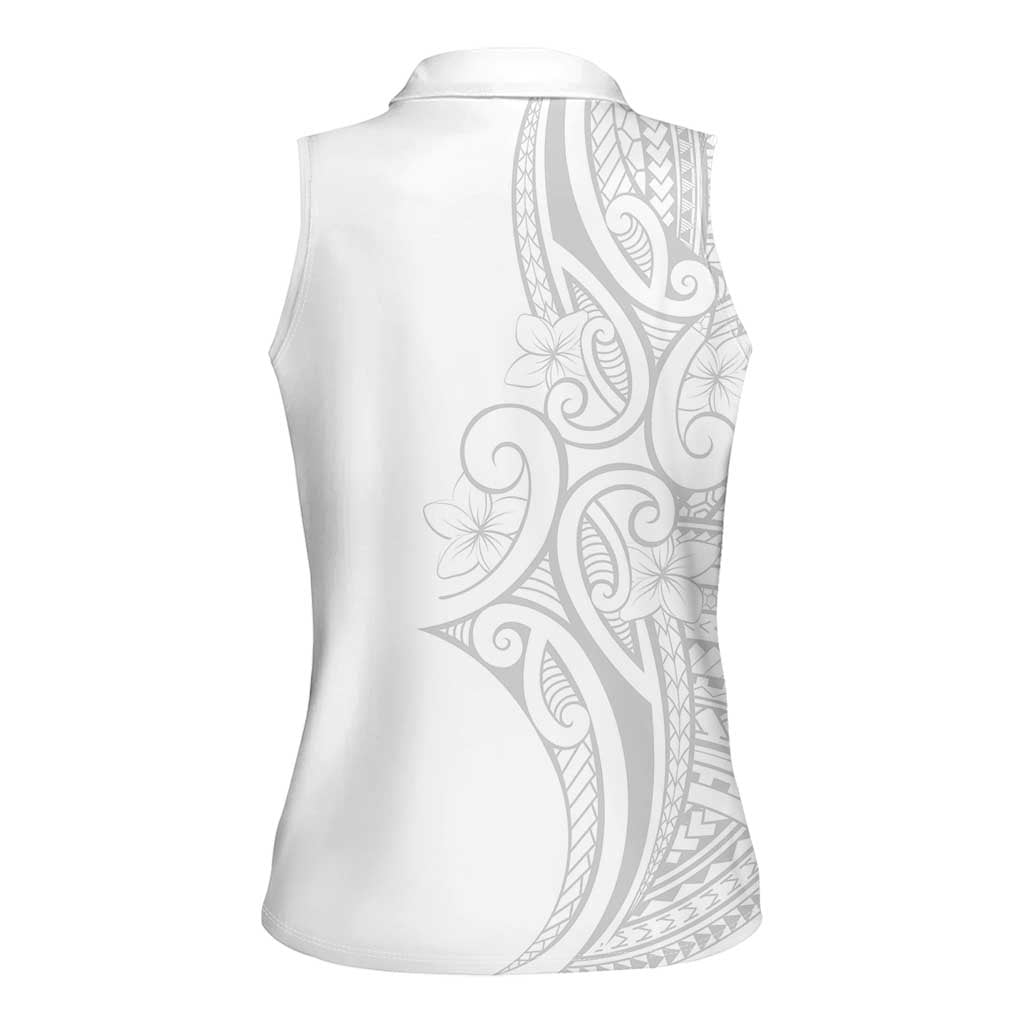 Polynesia White Sunday Women Sleeveless Polo Shirt Plumeria Polynesian Tribal Grey Color LT14 - Polynesian Pride