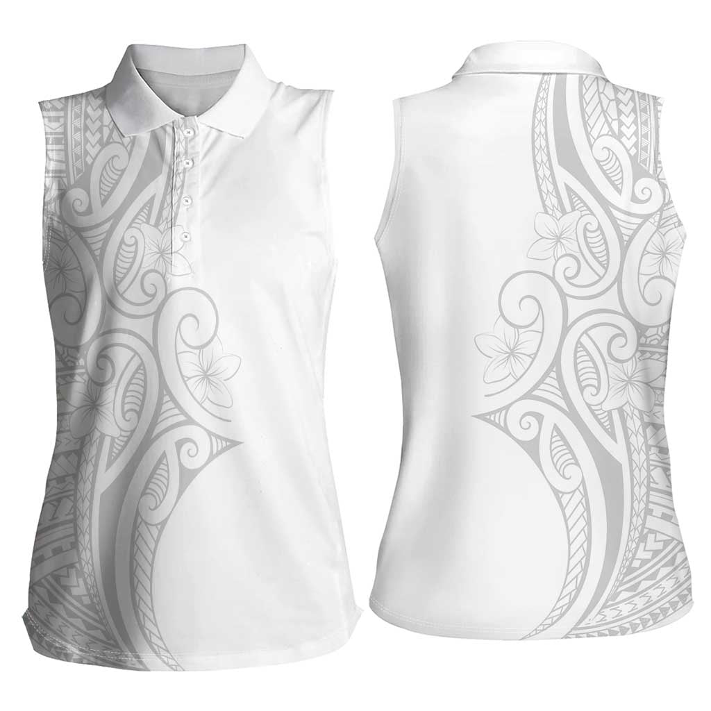 Polynesia White Sunday Women Sleeveless Polo Shirt Plumeria Polynesian Tribal Grey Color LT14 - Polynesian Pride