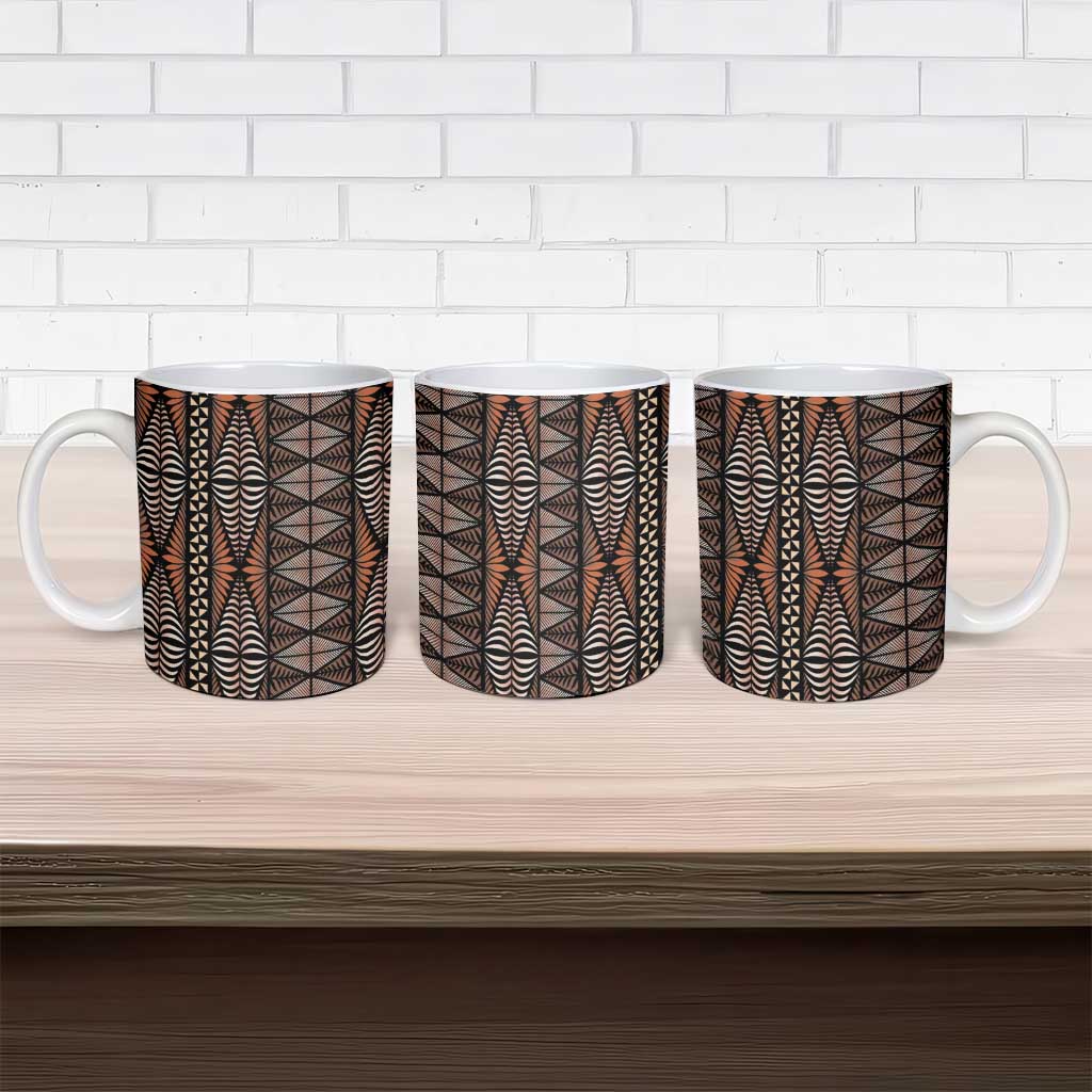 Malo e lelei Tonga Ceramic Mug Tongan Ngatu Vintage Brown - Polynesian Pride