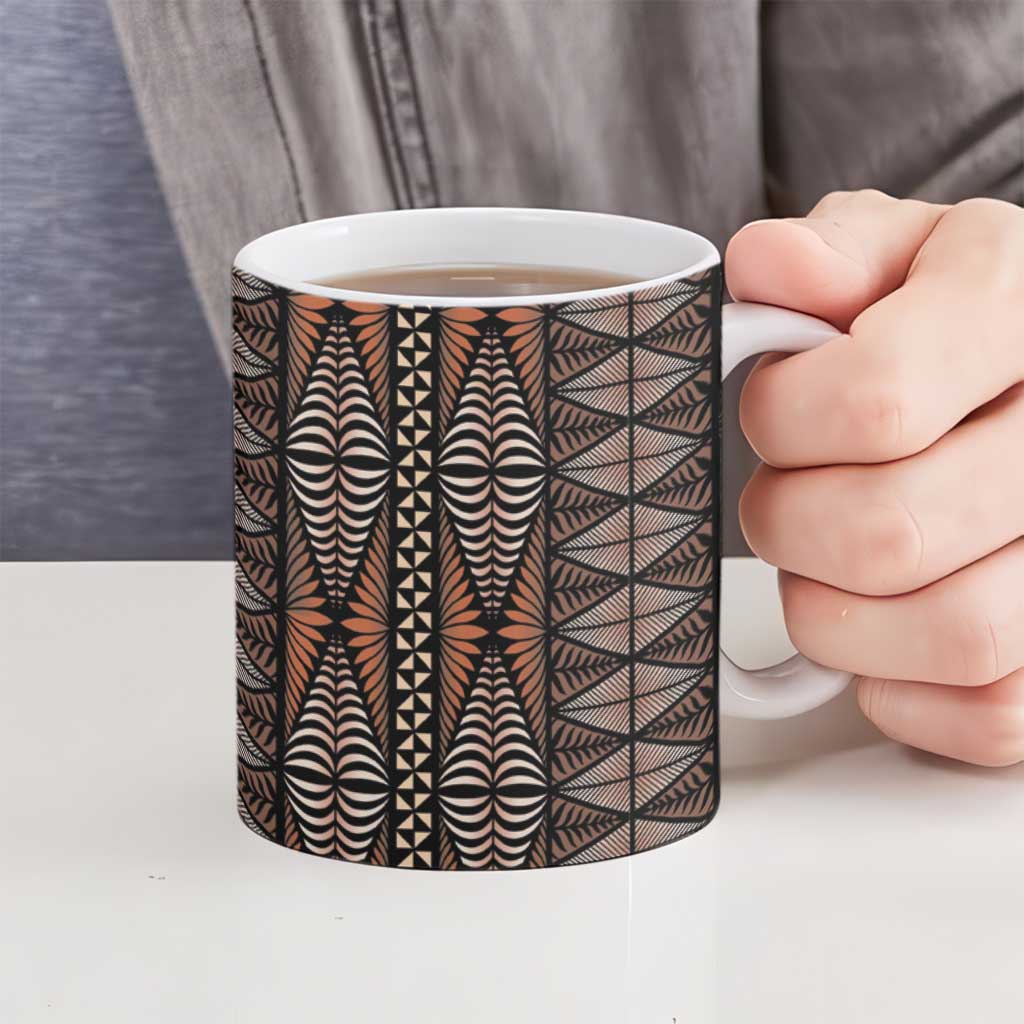 Malo e lelei Tonga Ceramic Mug Tongan Ngatu Vintage Brown - Polynesian Pride