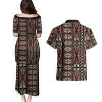 Malo e lelei Tonga Couples Matching Puletasi and Hawaiian Shirt Tongan Ngatu Vintage Brown LT14 - Polynesian Pride