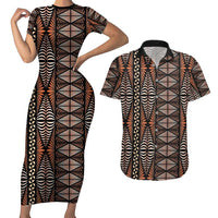 Malo e lelei Tonga Couples Matching Short Sleeve Bodycon Dress and Hawaiian Shirt Tongan Ngatu Vintage Brown LT14 Brown - Polynesian Pride