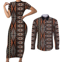 Malo e lelei Tonga Couples Matching Short Sleeve Bodycon Dress and Long Sleeve Button Shirt Tongan Ngatu Vintage Brown LT14 Brown - Polynesian Pride