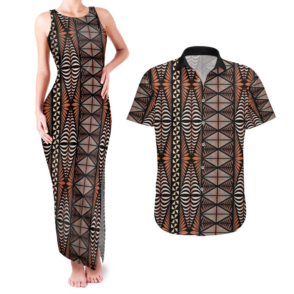 Malo e lelei Tonga Couples Matching Tank Maxi Dress and Hawaiian Shirt Tongan Ngatu Vintage Brown LT14 Brown - Polynesian Pride