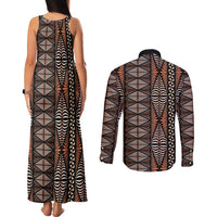 Malo e lelei Tonga Couples Matching Tank Maxi Dress and Long Sleeve Button Shirt Tongan Ngatu Vintage Brown LT14 - Polynesian Pride