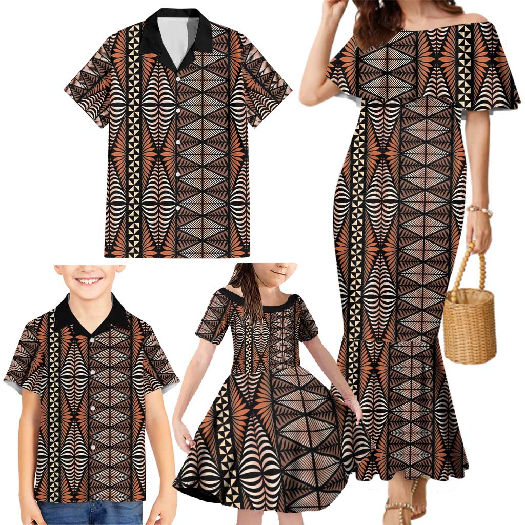Malo e lelei Tonga Family Matching Mermaid Dress and Hawaiian Shirt Tongan Ngatu Vintage Brown LT14 - Polynesian Pride