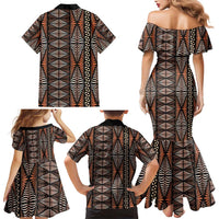 Malo e lelei Tonga Family Matching Mermaid Dress and Hawaiian Shirt Tongan Ngatu Vintage Brown LT14 - Polynesian Pride