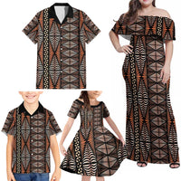 Malo e lelei Tonga Family Matching Off Shoulder Maxi Dress and Hawaiian Shirt Tongan Ngatu Vintage Brown LT14 - Polynesian Pride
