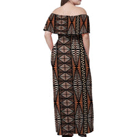 Malo e lelei Tonga Family Matching Off Shoulder Maxi Dress and Hawaiian Shirt Tongan Ngatu Vintage Brown LT14 - Polynesian Pride
