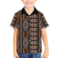 Malo e lelei Tonga Family Matching Off Shoulder Maxi Dress and Hawaiian Shirt Tongan Ngatu Vintage Brown LT14 Son's Shirt Brown - Polynesian Pride