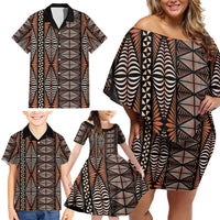 Malo e lelei Tonga Family Matching Off Shoulder Short Dress and Hawaiian Shirt Tongan Ngatu Vintage Brown LT14 - Polynesian Pride