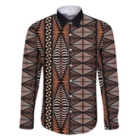 Malo e lelei Tonga Family Matching Puletasi and Hawaiian Shirt Tongan Ngatu Vintage Brown LT14 Dad's Shirt - Long Sleeve Brown - Polynesian Pride