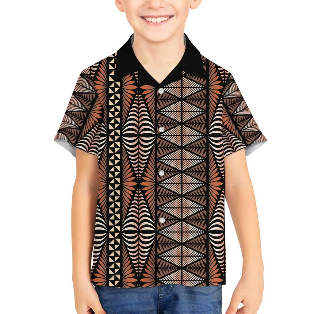 Malo e lelei Tonga Family Matching Puletasi and Hawaiian Shirt Tongan Ngatu Vintage Brown LT14 Son's Shirt Brown - Polynesian Pride