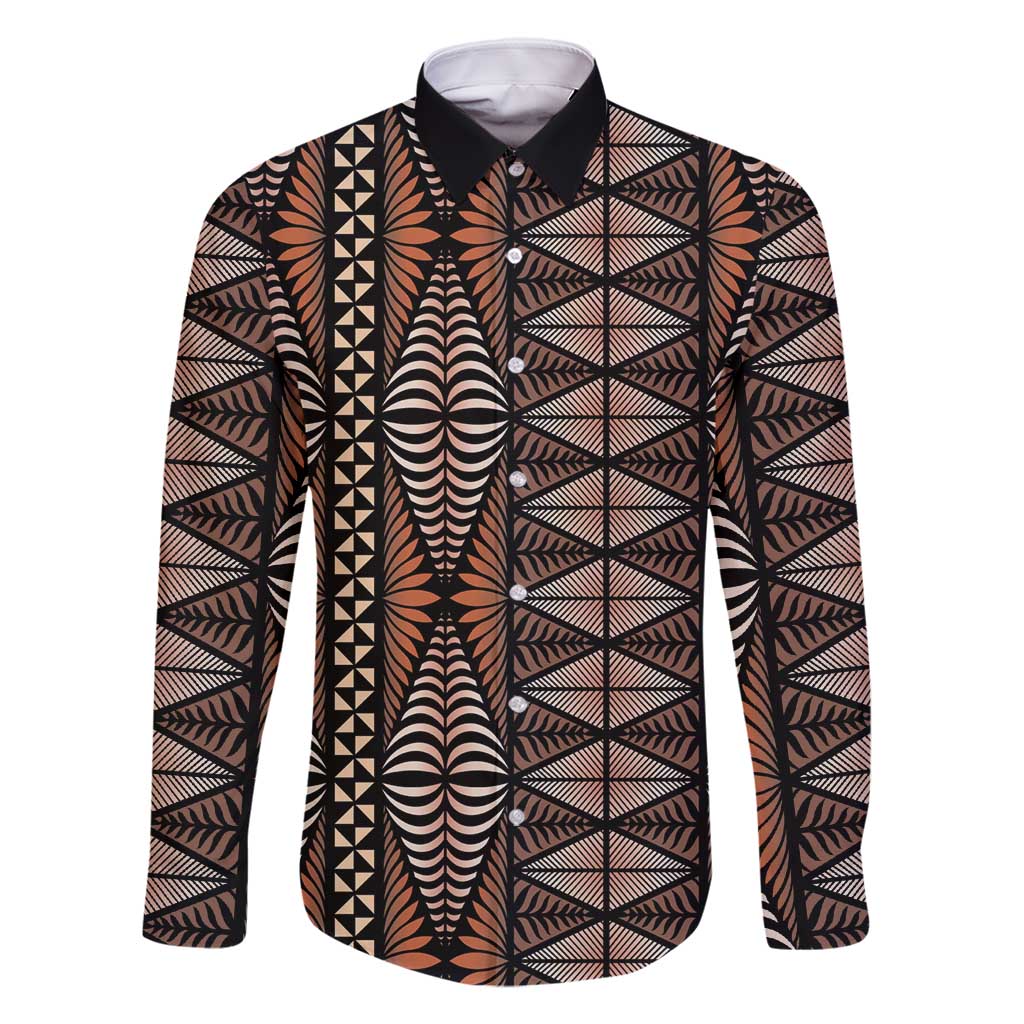 Malo e lelei Tonga Family Matching Tank Maxi Dress and Hawaiian Shirt Tongan Ngatu Vintage Brown LT14 Dad's Shirt - Long Sleeve Brown - Polynesian Pride