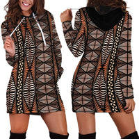 Malo e lelei Tonga Hoodie Dress Tongan Ngatu Vintage Brown - Polynesian Pride