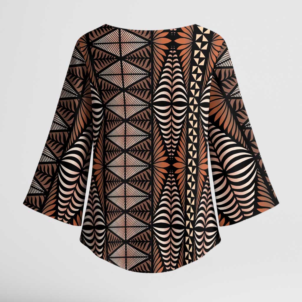 Malo e lelei Tonga Kimono Sleeve Blouse Tongan Ngatu Vintage Brown - Polynesian Pride