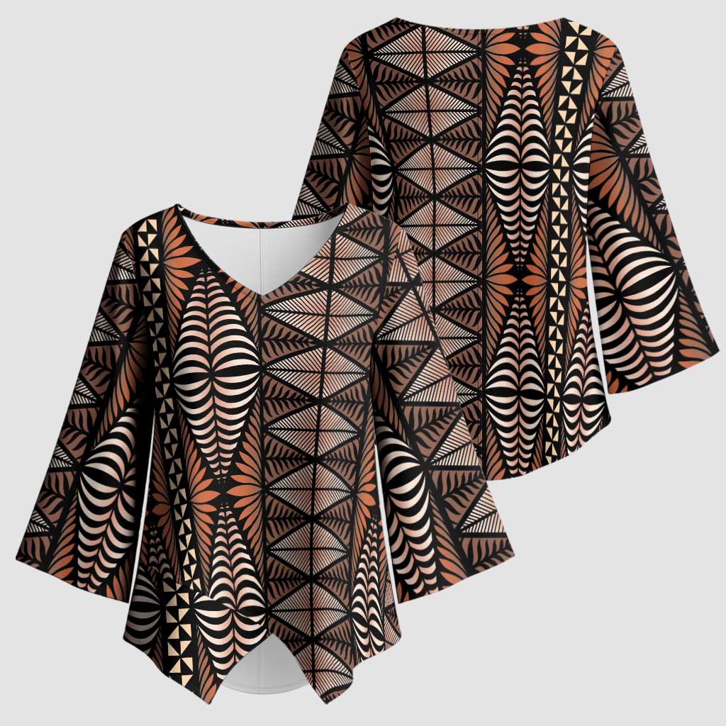 Malo e lelei Tonga Kimono Sleeve Blouse Tongan Ngatu Vintage Brown - Polynesian Pride