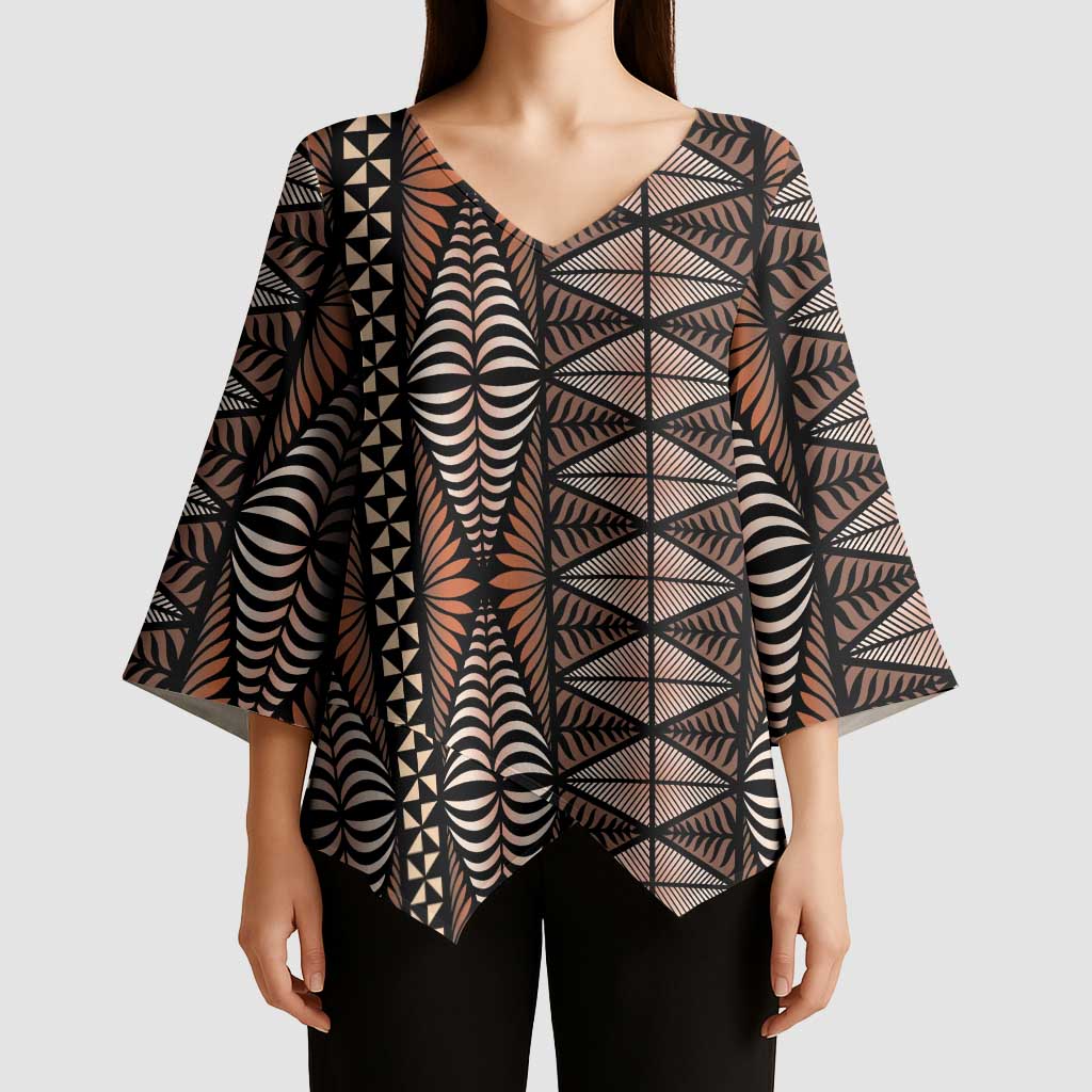 Malo e lelei Tonga Kimono Sleeve Blouse Tongan Ngatu Vintage Brown - Polynesian Pride