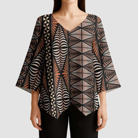 Malo e lelei Tonga Kimono Sleeve Blouse Tongan Ngatu Vintage Brown - Polynesian Pride