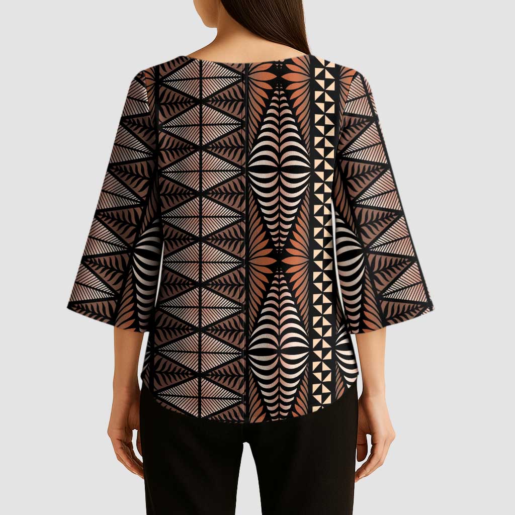 Malo e lelei Tonga Kimono Sleeve Blouse Tongan Ngatu Vintage Brown - Polynesian Pride