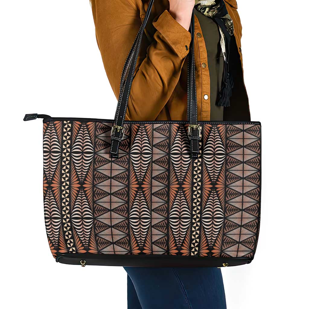 Malo e lelei Tonga Leather Tote Bag Tongan Ngatu Vintage Brown - Polynesian Pride