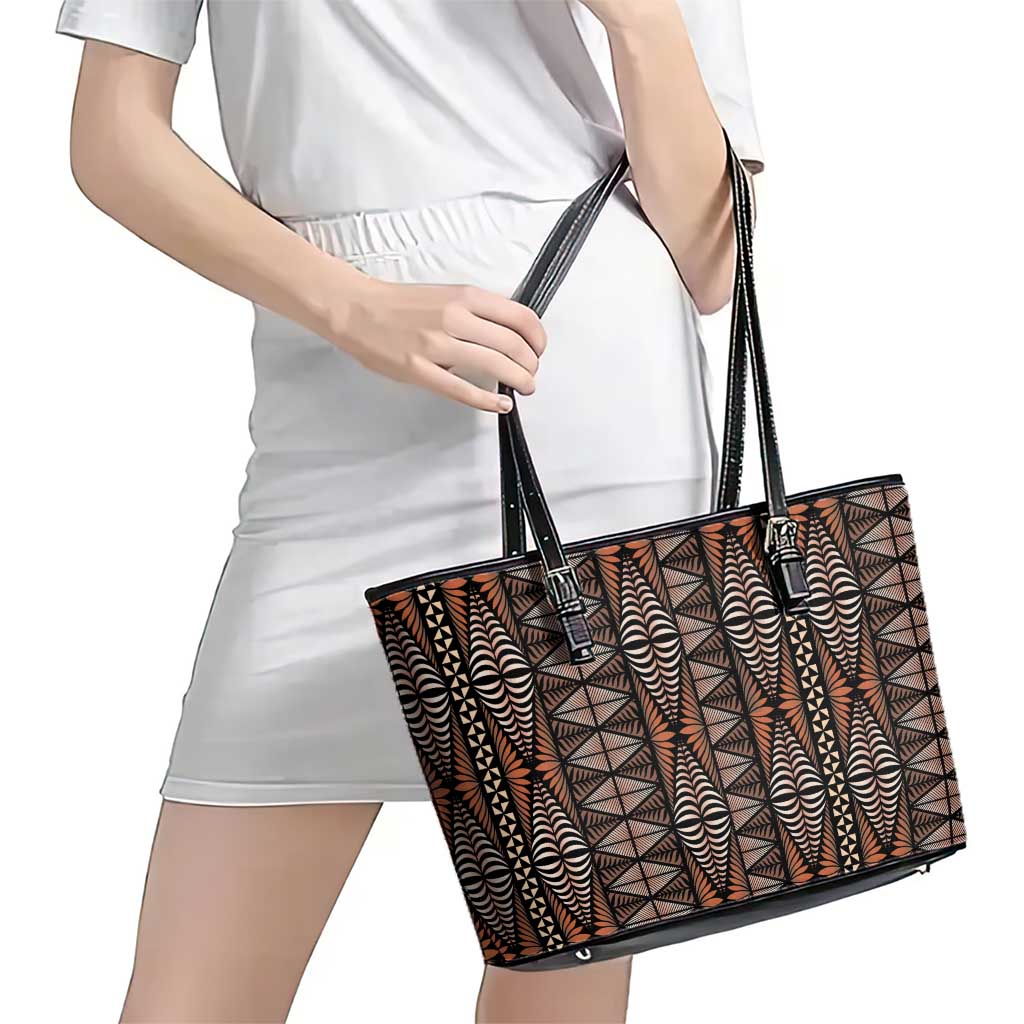 Malo e lelei Tonga Leather Tote Bag Tongan Ngatu Vintage Brown - Polynesian Pride