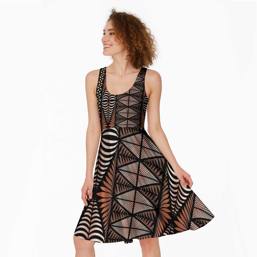 Malo e lelei Tonga Midi Dress Tongan Ngatu Vintage Brown - Polynesian Pride