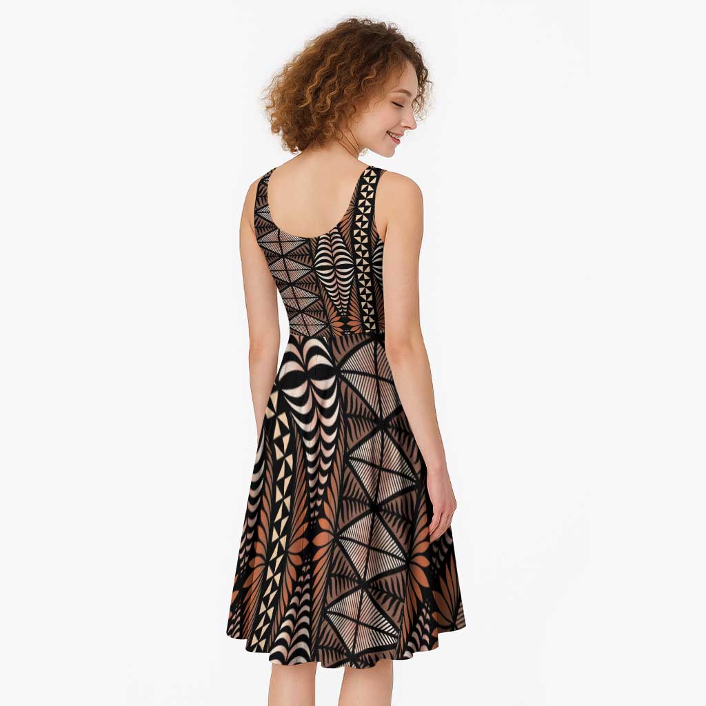 Malo e lelei Tonga Midi Dress Tongan Ngatu Vintage Brown - Polynesian Pride