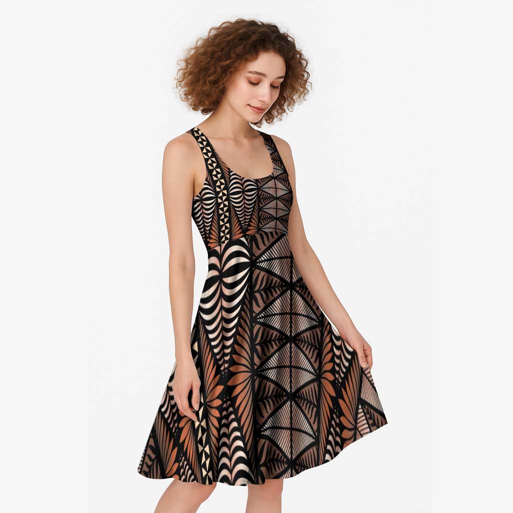 Malo e lelei Tonga Midi Dress Tongan Ngatu Vintage Brown - Polynesian Pride
