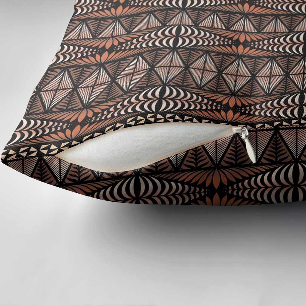 Malo e lelei Tonga Pillow Cover Tongan Ngatu Vintage Brown - Polynesian Pride