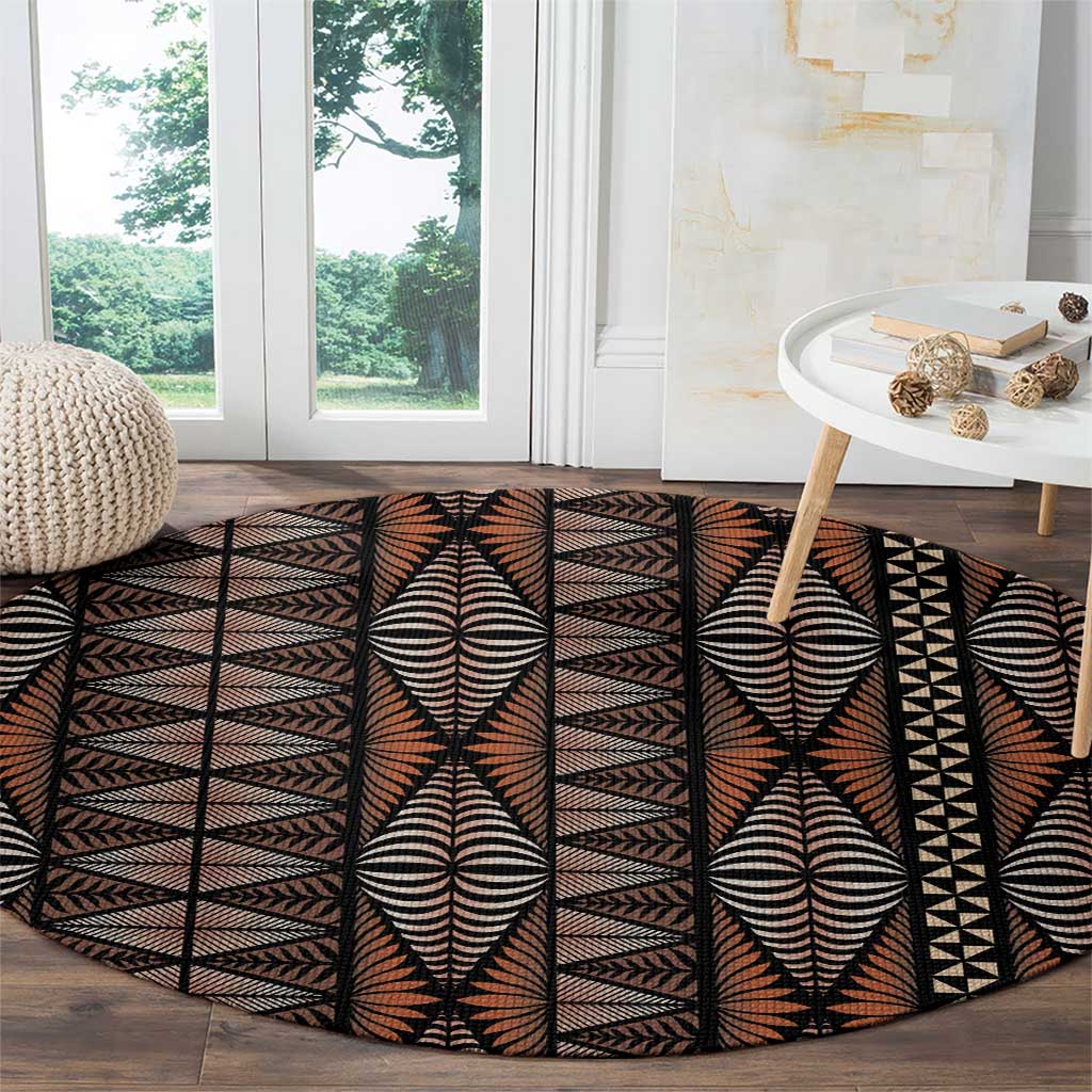 Malo e lelei Tonga Round Carpet Tongan Ngatu Vintage Brown - Polynesian Pride