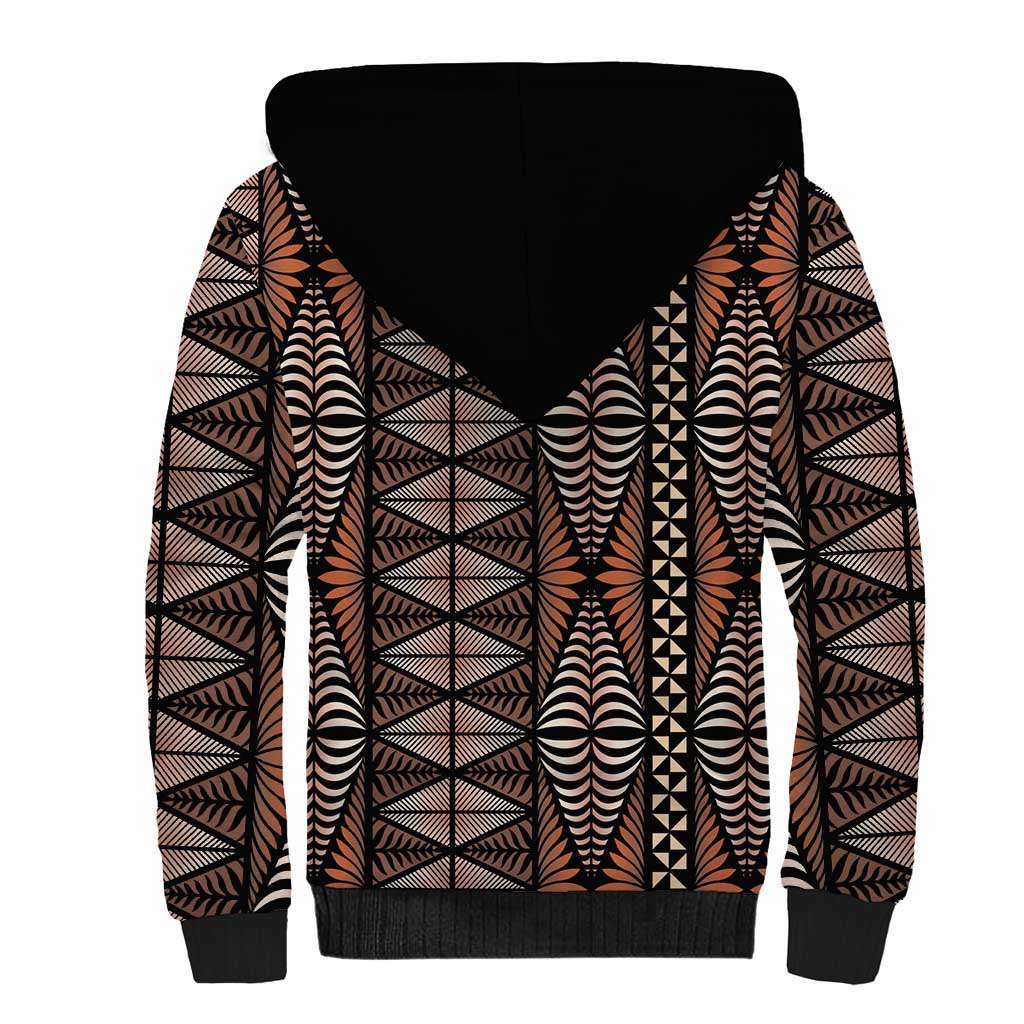 Malo e lelei Tonga Sherpa Hoodie Tongan Ngatu Vintage Brown - Polynesian Pride