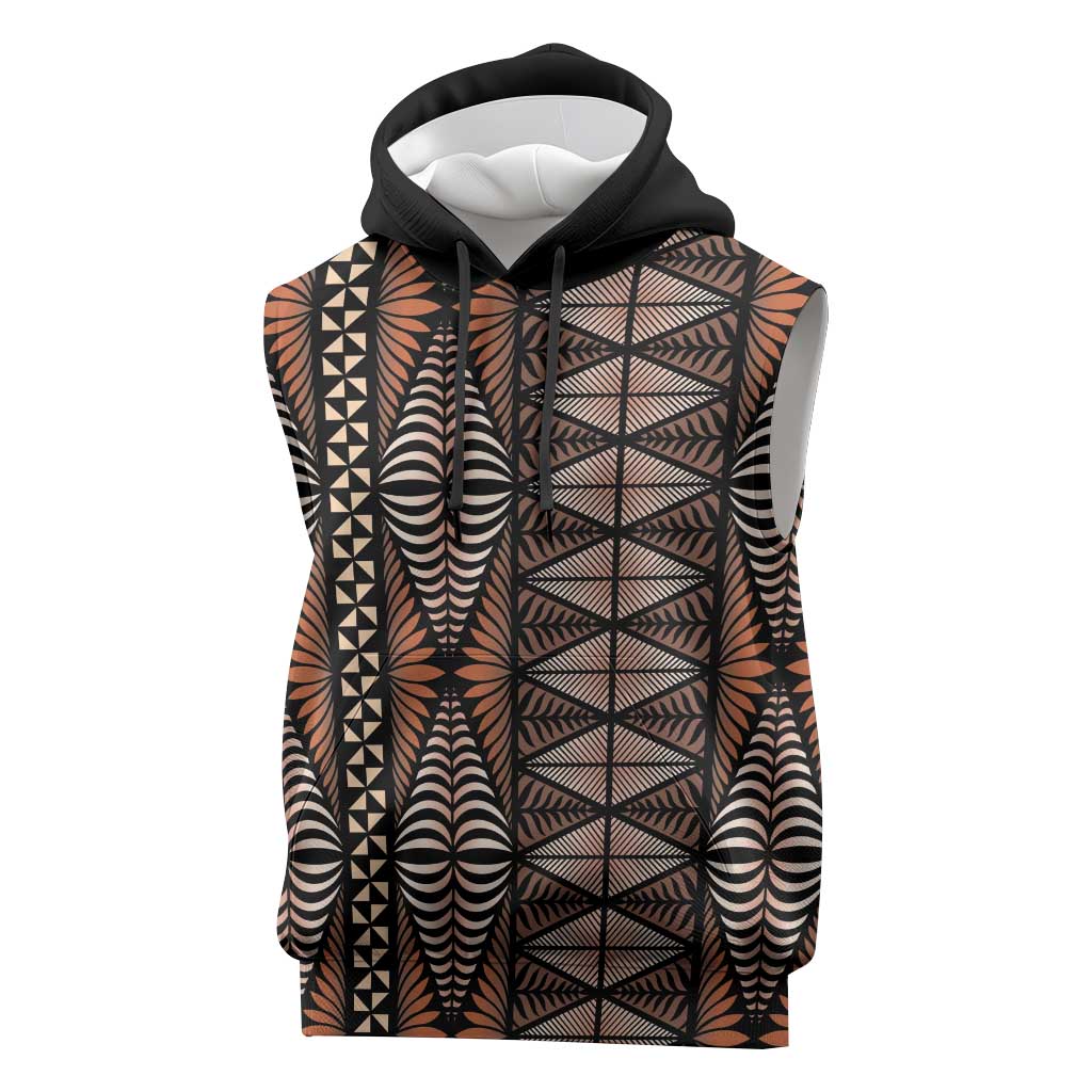 Malo e lelei Tonga Sleeveless Hoodie Tongan Ngatu Vintage Brown - Polynesian Pride